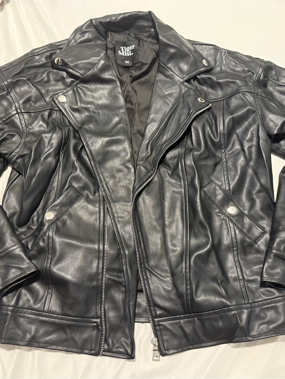 Tiger Mist Black Faux Leather Moto Jacket